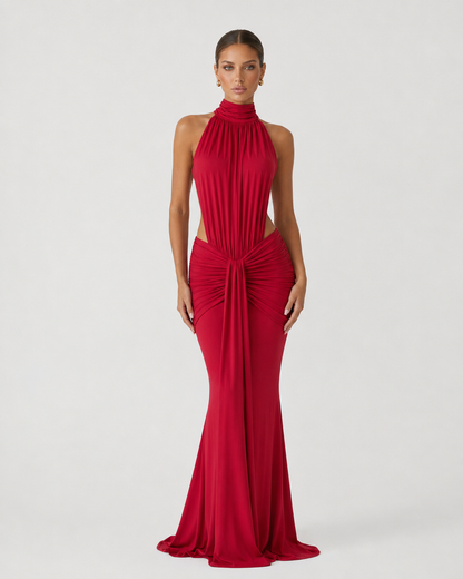 Vega | Vestido Largo Cuello Alto con Espalda Abierta