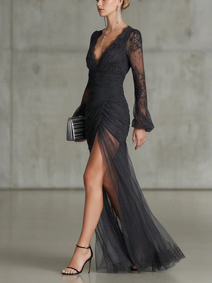 Paloma Maxi Encaje Gris Oscuro
