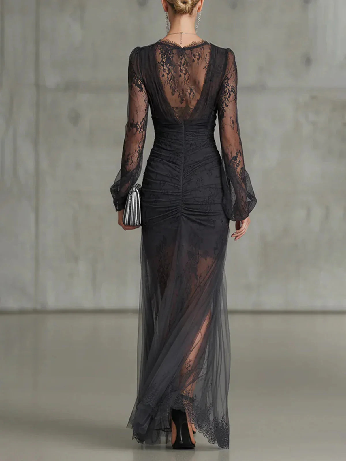 Paloma Maxi Encaje Gris Oscuro
