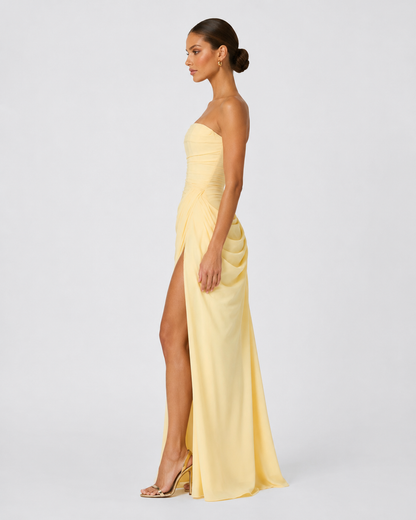 Elena | Vestido Maxi Drapeado con Corsé