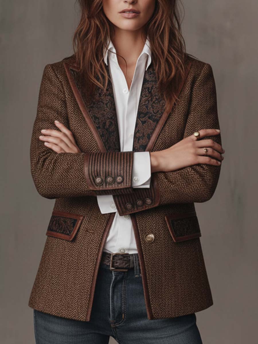 Estela | Blazer de espiga con paneles estampados