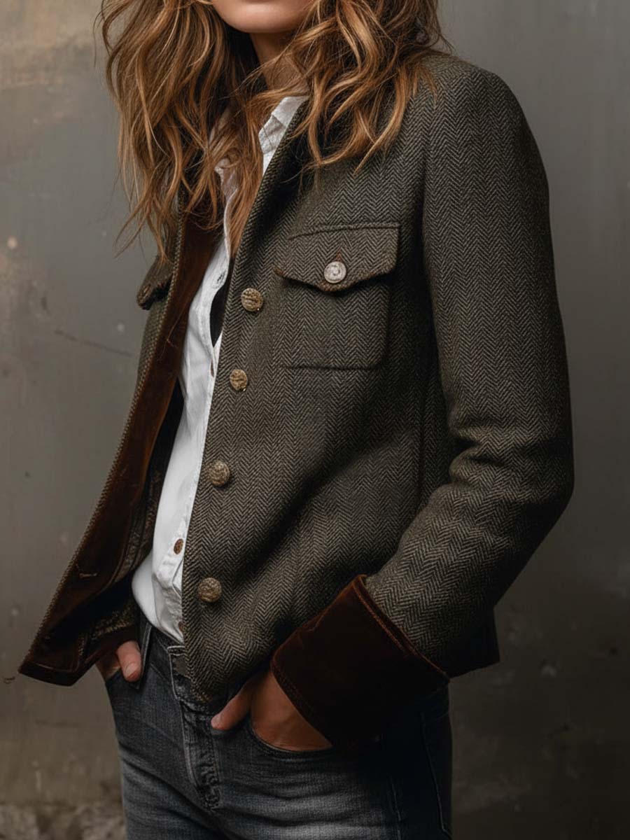 Rebeca | Blazer vintage de espiga con ribetes en contraste