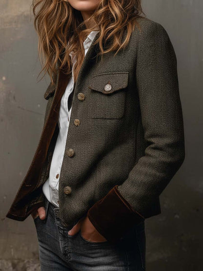Rebeca | Blazer vintage de espiga con ribetes en contraste