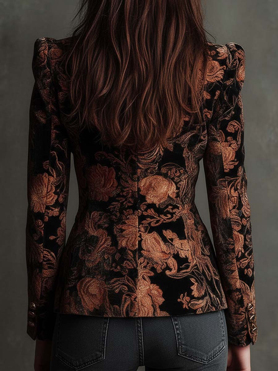 Miriam | Blazer sastre negro con estampado floral en bronce