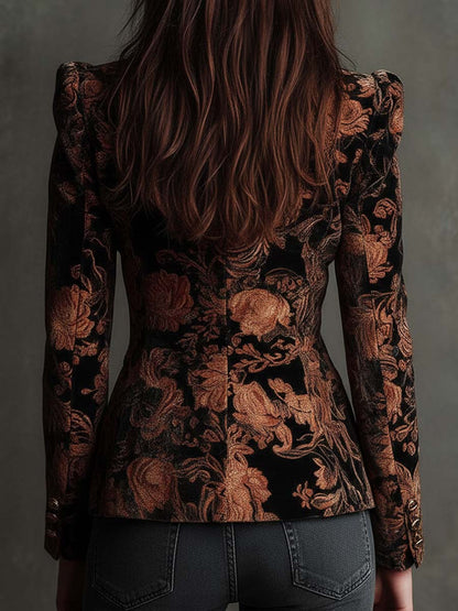 Miriam | Blazer sastre negro con estampado floral en bronce