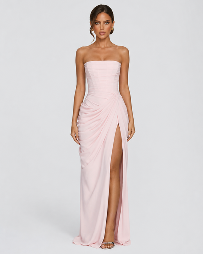 Elena | Vestido Maxi Drapeado con Corsé