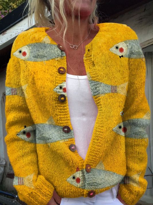 Almudena | Cárdigan con Estampado de Peces
