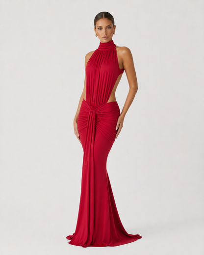 Vega | Vestido Largo Cuello Alto con Espalda Abierta