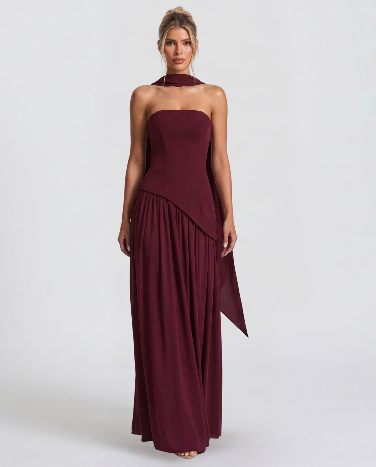 Carmen | Vestido Maxi Palabra de Honor con Pañuelo