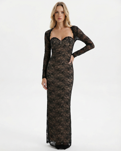 Alicia | Vestido Maxi de Encaje con Mangas Desmontables