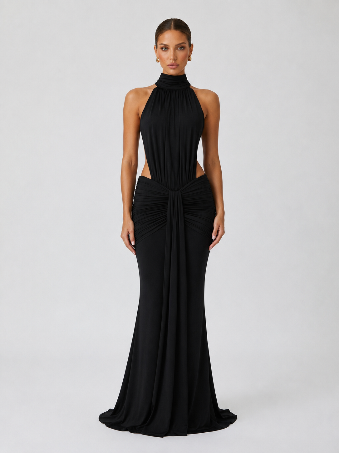 Vega | Vestido Largo Cuello Alto con Espalda Abierta