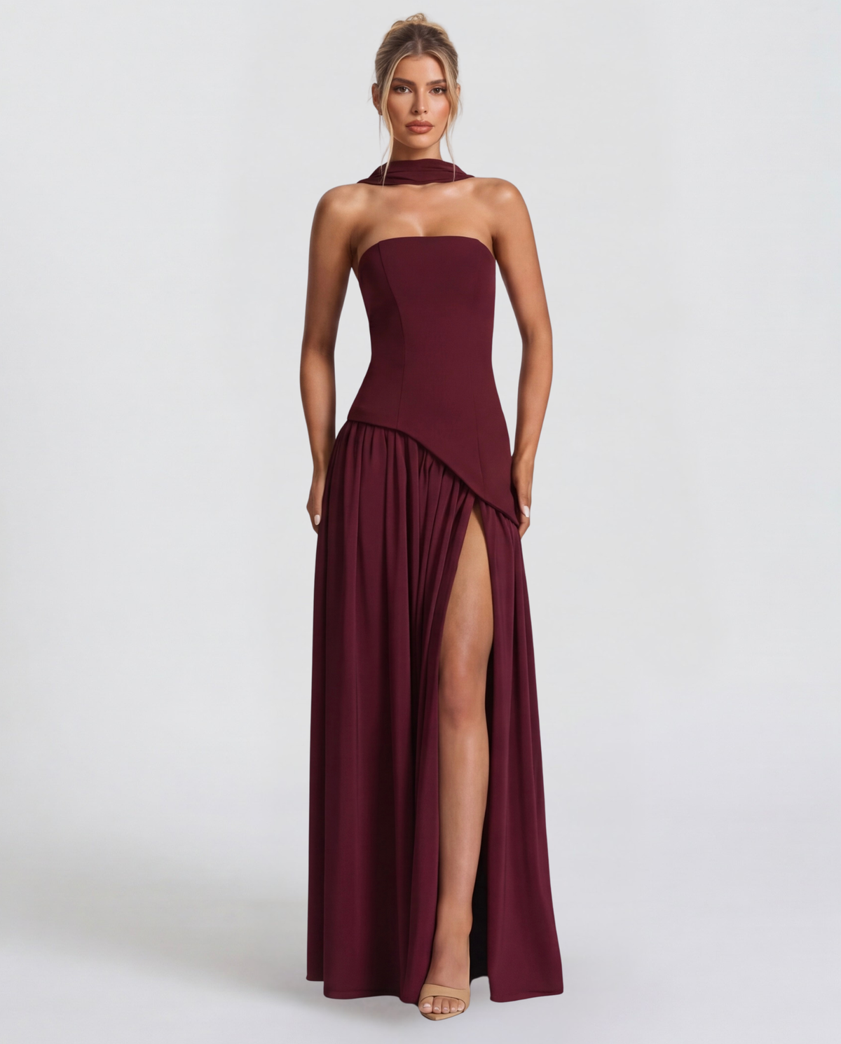 Carmen | Vestido Maxi Palabra de Honor con Pañuelo