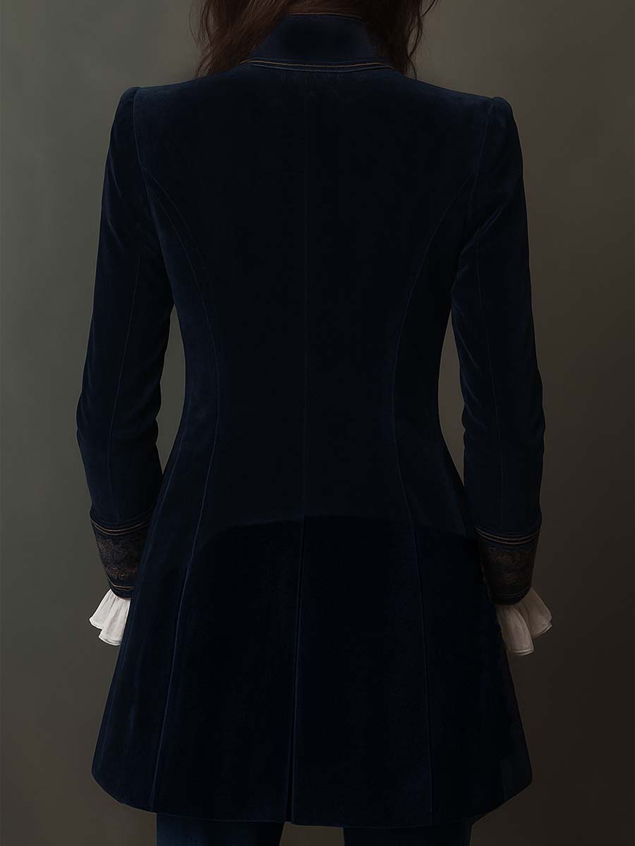 Olivia | Chaqueta larga vintage azul marino bordada