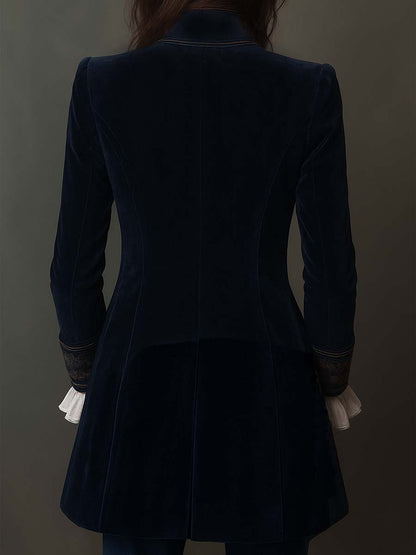 Olivia | Chaqueta larga vintage azul marino bordada
