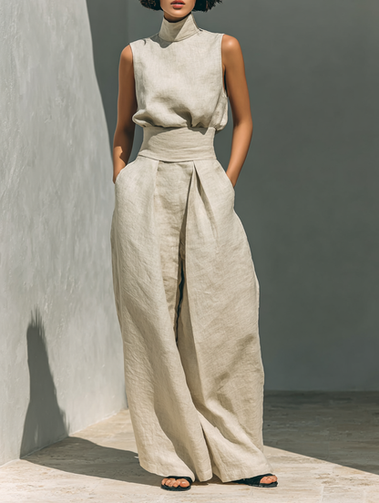 Trinidad | Conjunto minimalista con blusa sin mangas y pantalón ancho