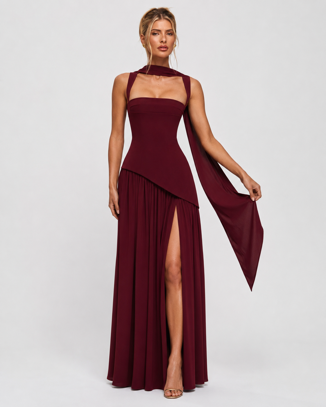 Irene | Vestido Maxi con Pañuelo y Abertura