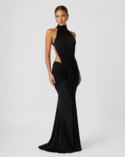 Vega | Vestido Largo Cuello Alto con Espalda Abierta