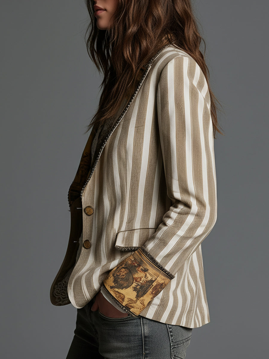 Giulia | Blazer Boho de Rayas con Solapas