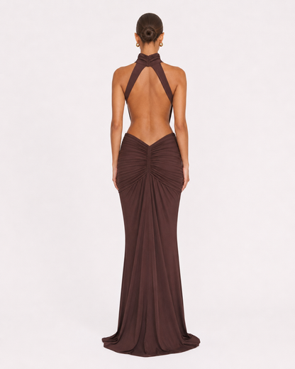 Vega | Vestido Largo Cuello Alto con Espalda Abierta