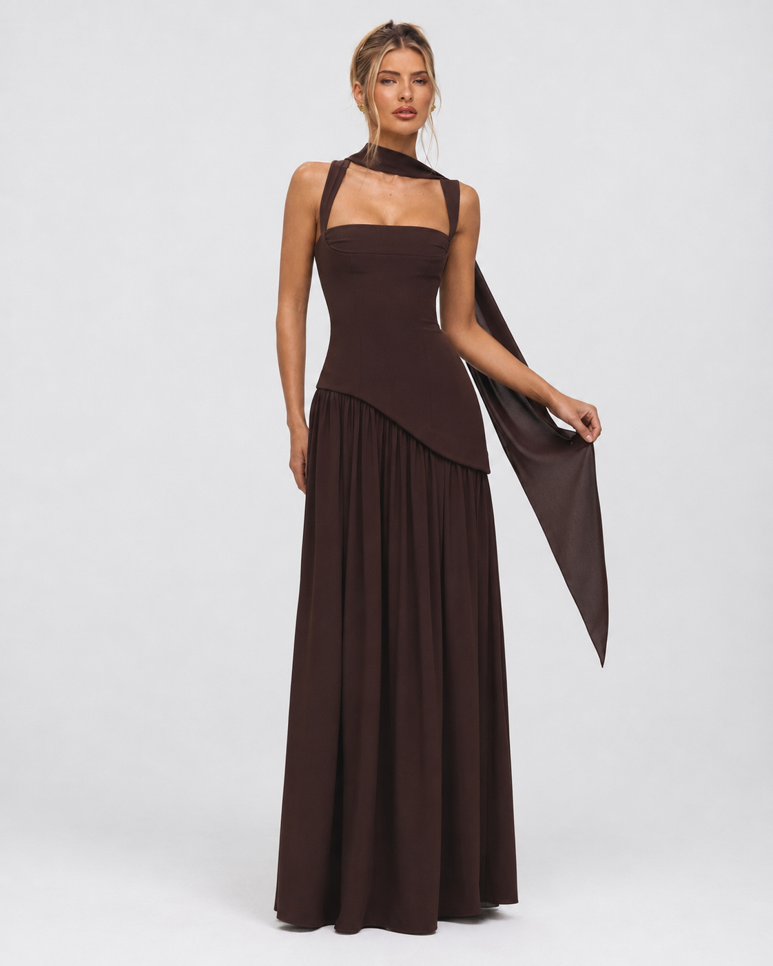 Irene | Vestido Maxi con Pañuelo y Abertura
