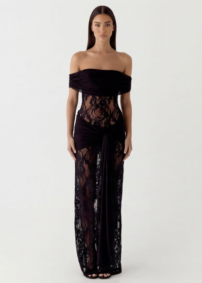 Isabel | Vestido Maxi de Encaje con Hombros al Aire