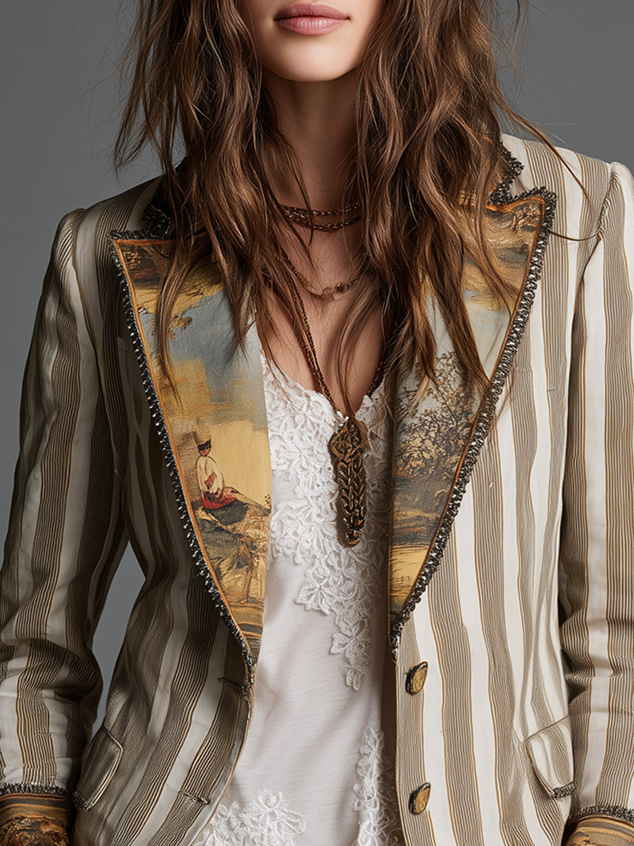 Giulia | Blazer Boho de Rayas con Solapas