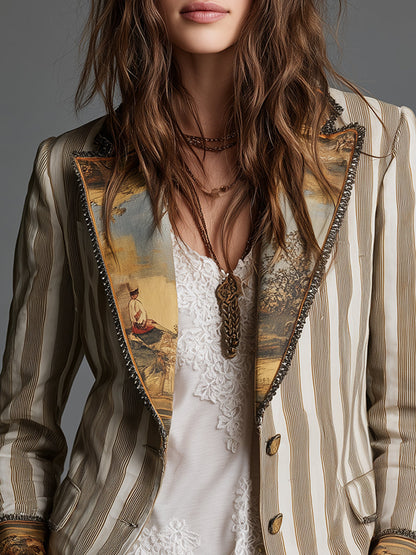 Adriana | Blazer de rayas bohemias con solapas