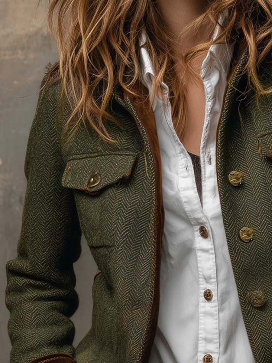 Rebeca | Blazer vintage de espiga con ribetes en contraste
