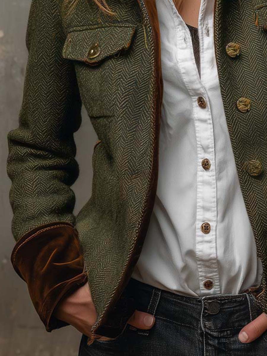 Rebeca | Blazer vintage de espiga con ribetes en contraste