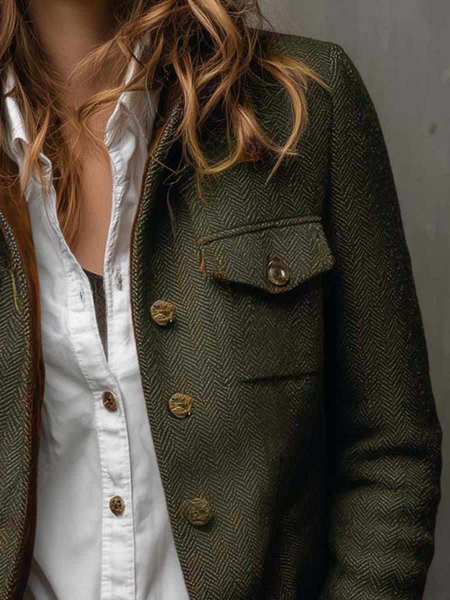 Rebeca | Blazer vintage de espiga con ribetes en contraste