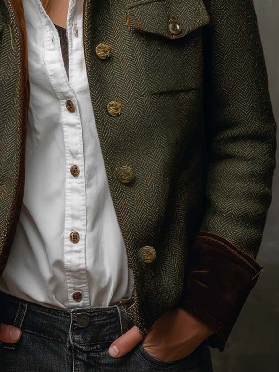 Rebeca | Blazer vintage de espiga con ribetes en contraste