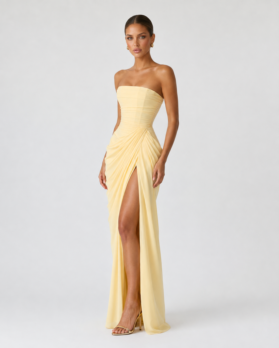 Elena | Vestido Maxi Drapeado con Corsé