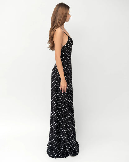 Silvia | Vestido Maxi de Lunares con Pañuelo