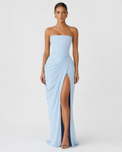 Elena | Vestido Maxi Drapeado con Corsé