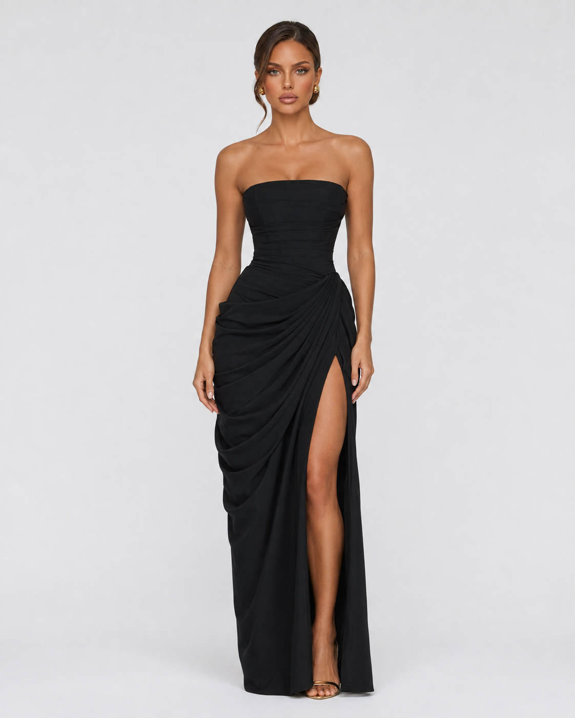 Elena | Vestido Maxi Drapeado con Corsé