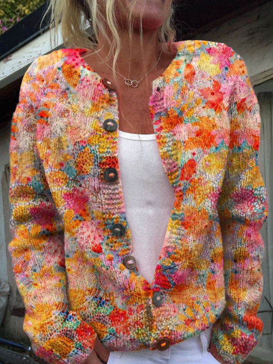 Lourdes | Cárdigan Floral Efecto Pintado