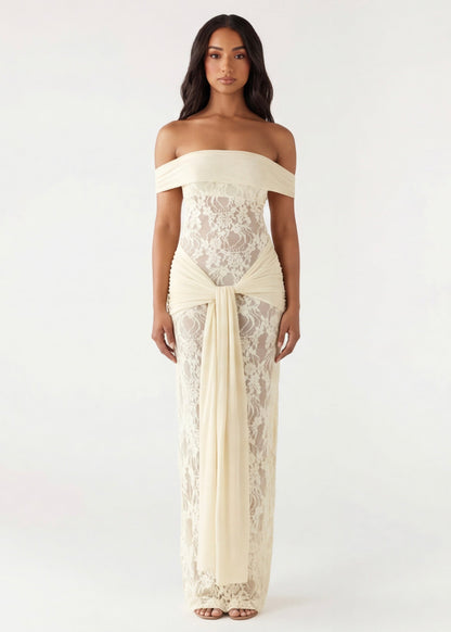 Isabel | Vestido Maxi de Encaje con Hombros al Aire