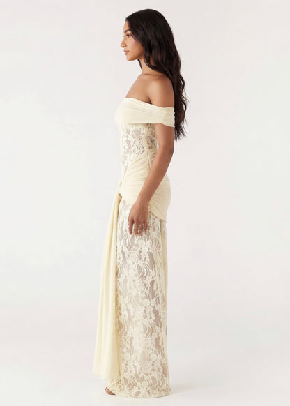 Isabel | Vestido Maxi de Encaje con Hombros al Aire