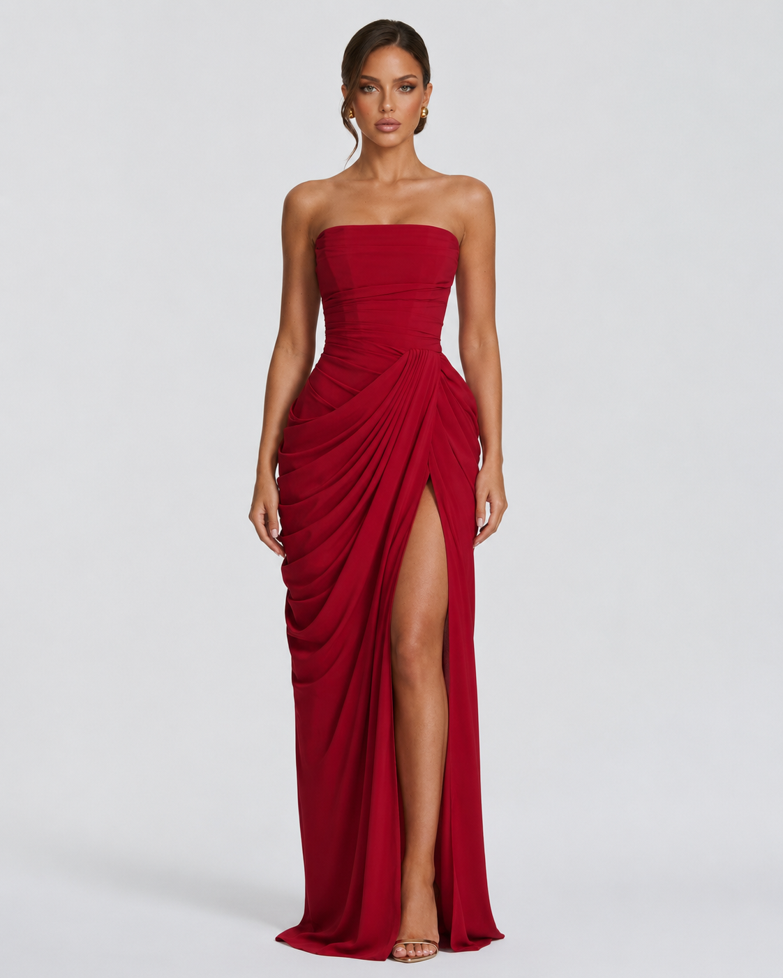 Elena | Vestido Maxi Drapeado con Corsé