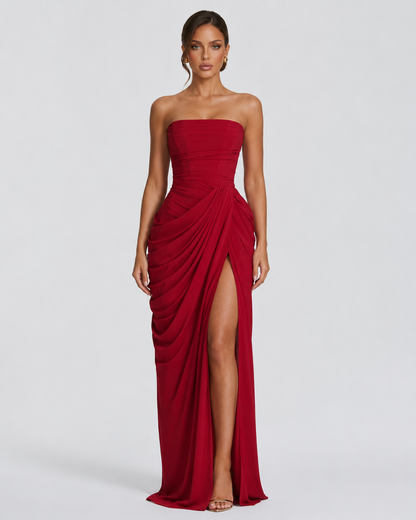 Elena | Vestido Maxi Drapeado con Corsé