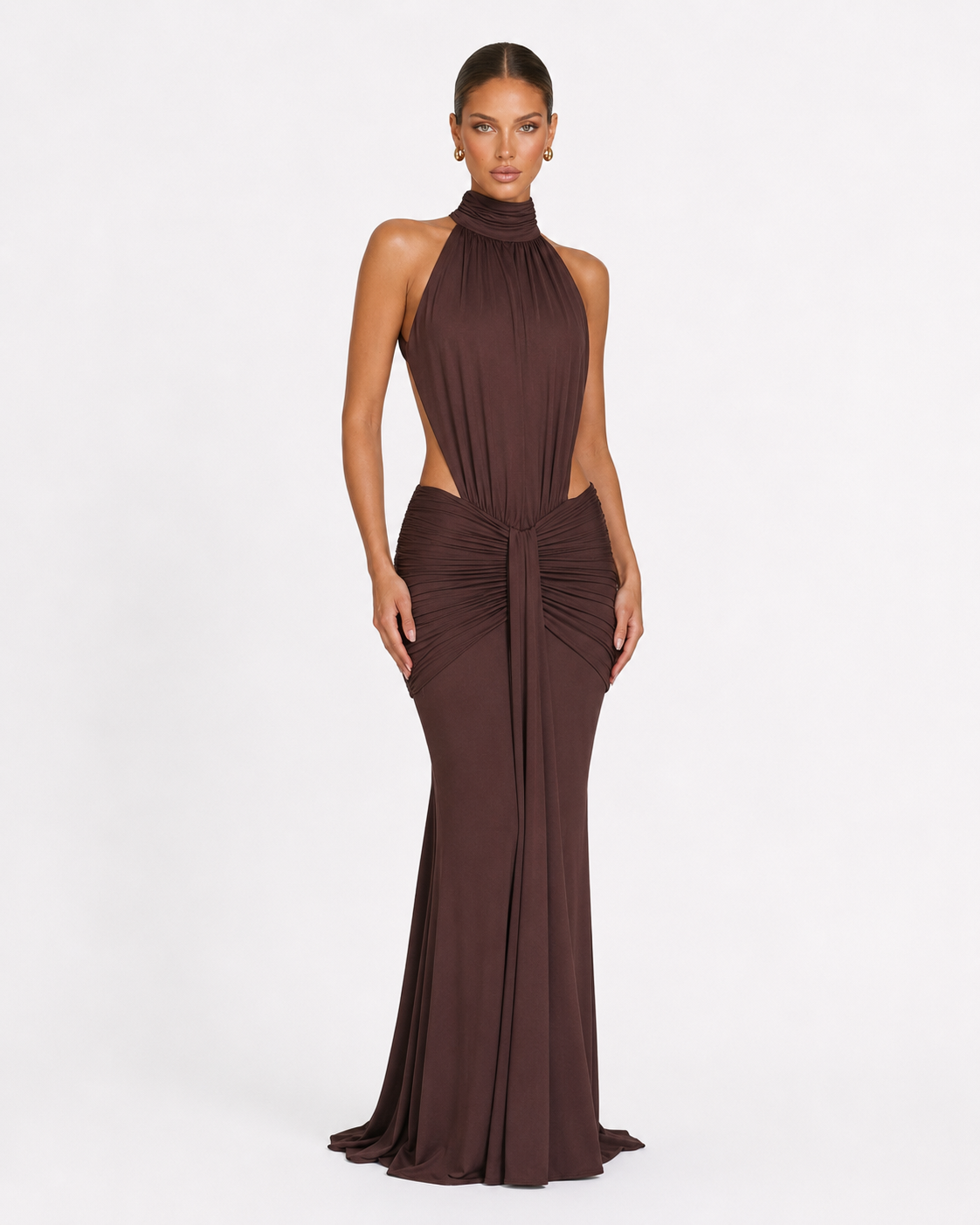 Vega | Vestido Largo Cuello Alto con Espalda Abierta