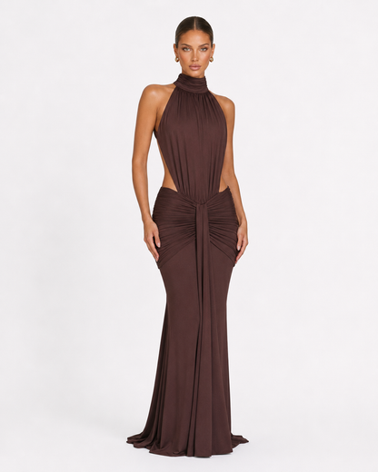Vega | Vestido Largo Cuello Alto con Espalda Abierta