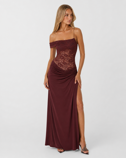 Eva | Vestido Maxi de Encaje Asimétrico