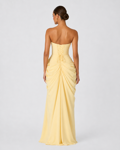 Elena | Vestido Maxi Drapeado con Corsé