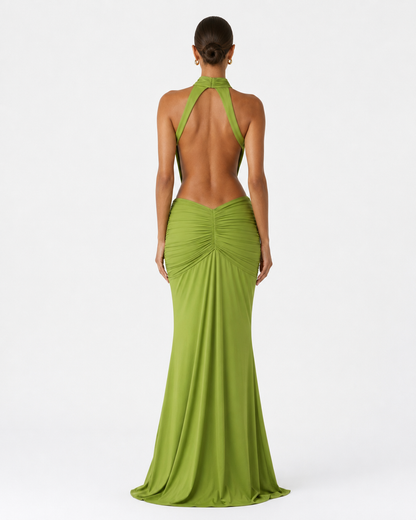 Vega | Vestido Largo Cuello Alto con Espalda Abierta