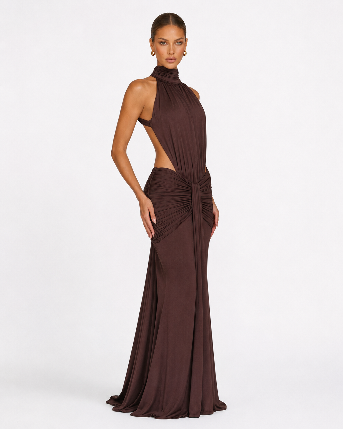 Vega | Vestido Largo Cuello Alto con Espalda Abierta