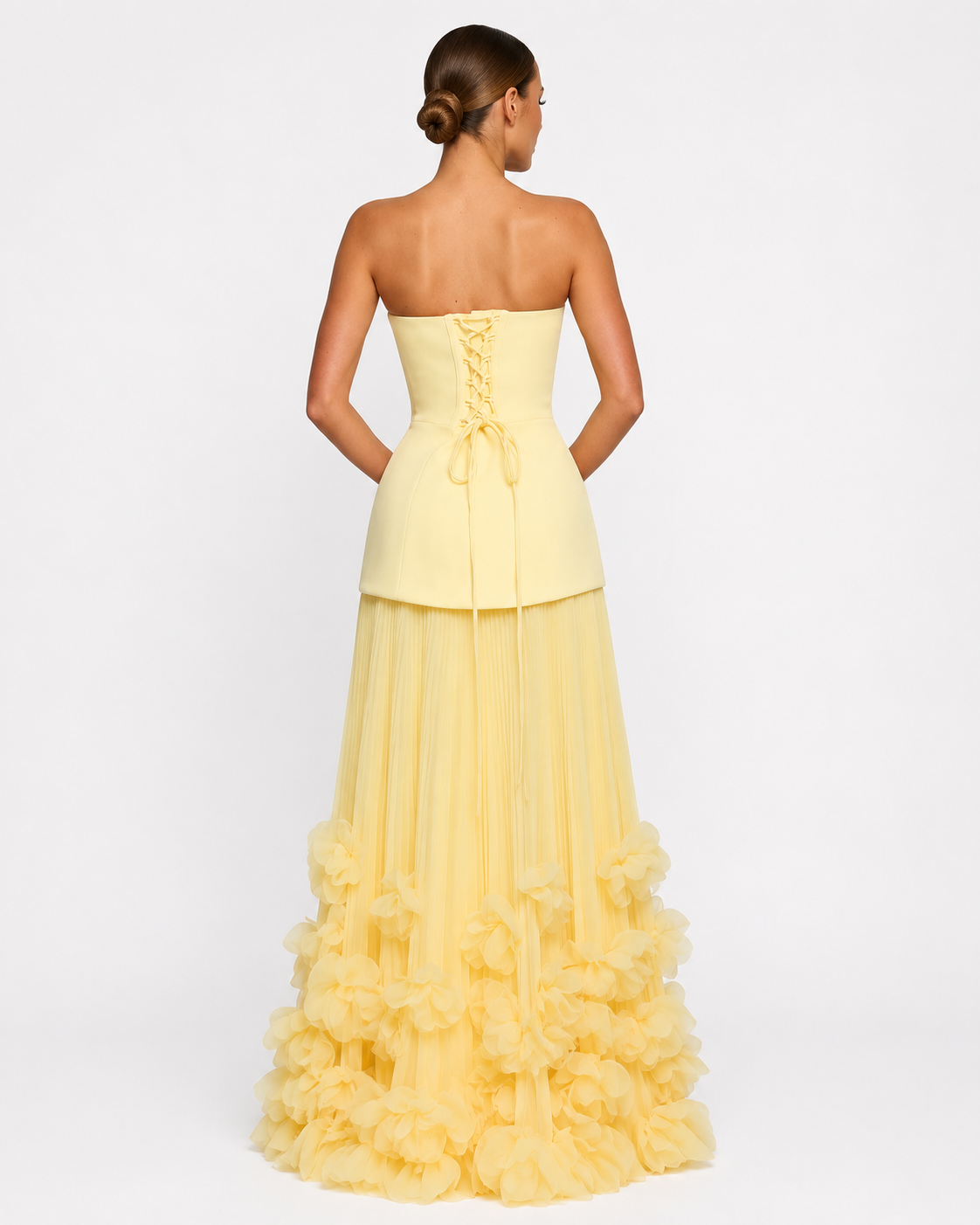 Celia | Vestido Maxi Plisado con Flores 3D
