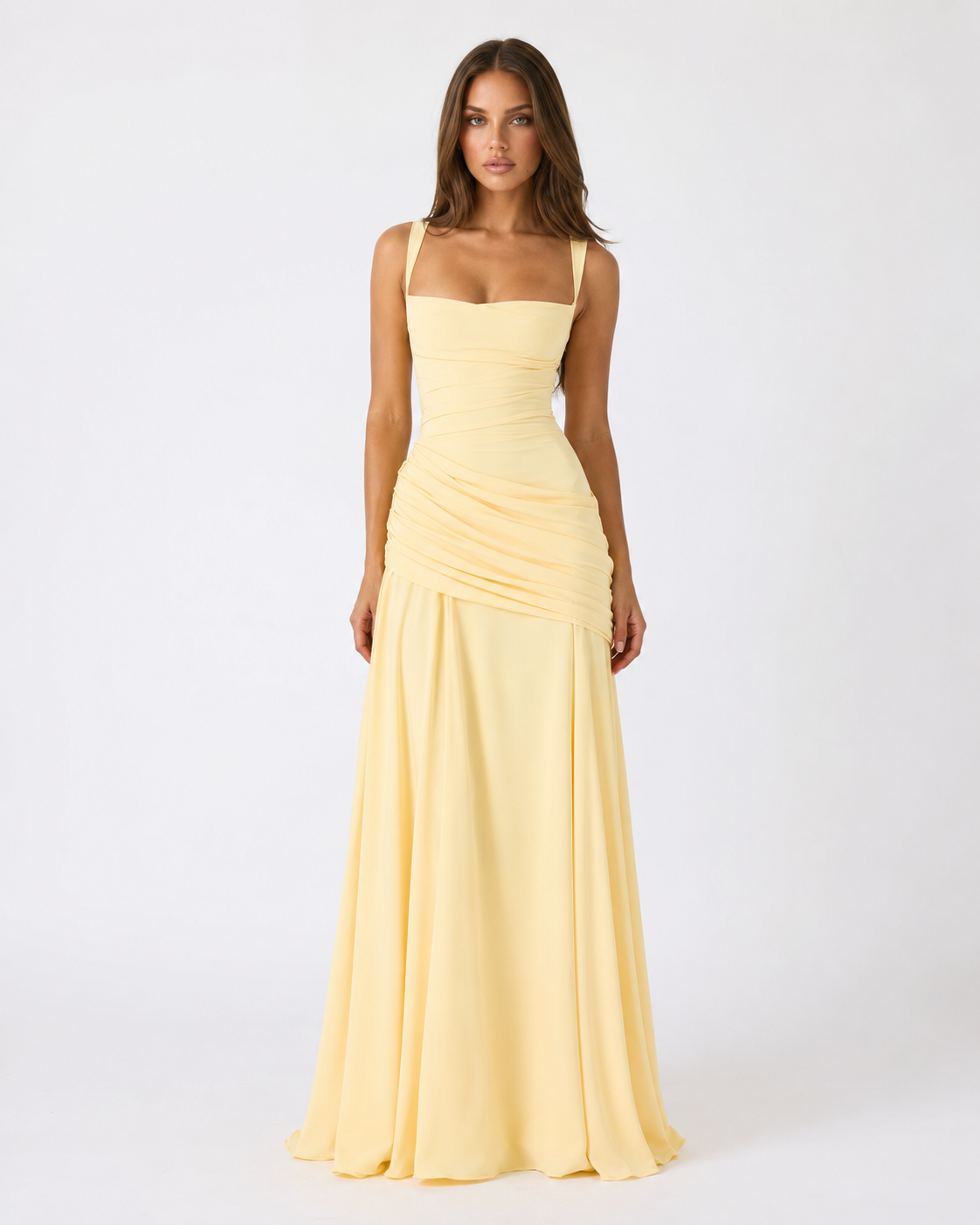 Sara | Vestido Maxi Escote Cuadrado Drapeado