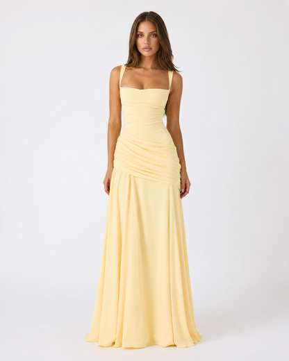 Sara | Vestido Maxi Escote Cuadrado Drapeado