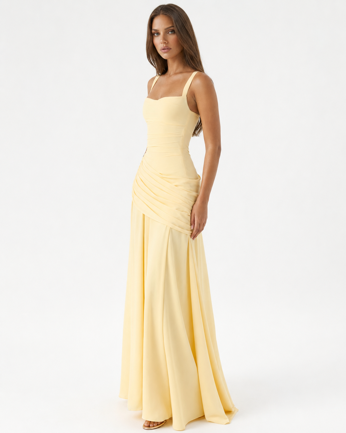 Sara | Vestido Maxi Escote Cuadrado Drapeado